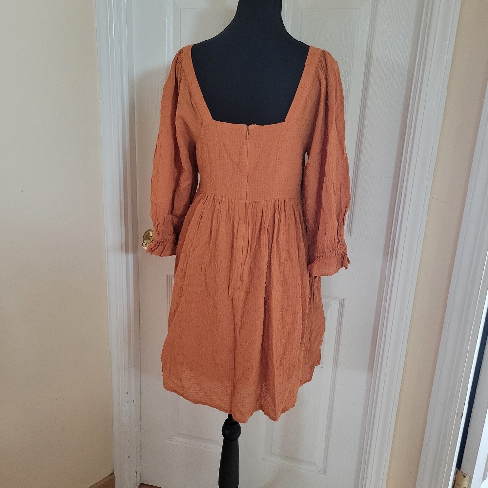 Madewell Orange Clip Dot Puff Sleeve Cottagecore Boho Western Mini Dress Vacay 4 - Picture 10 of 13